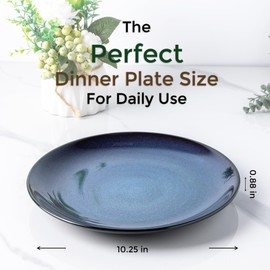 LERATIO Ceramic Dinner Plates Set of 6, 10.5 Inch Handmade Reactive Glaze Porcelain Plates, Coupe Shape Dinnerware Dishes Set for Kitchen,Oven& Microwave & Dishwasher Safe, Scratch Resistant-Blue