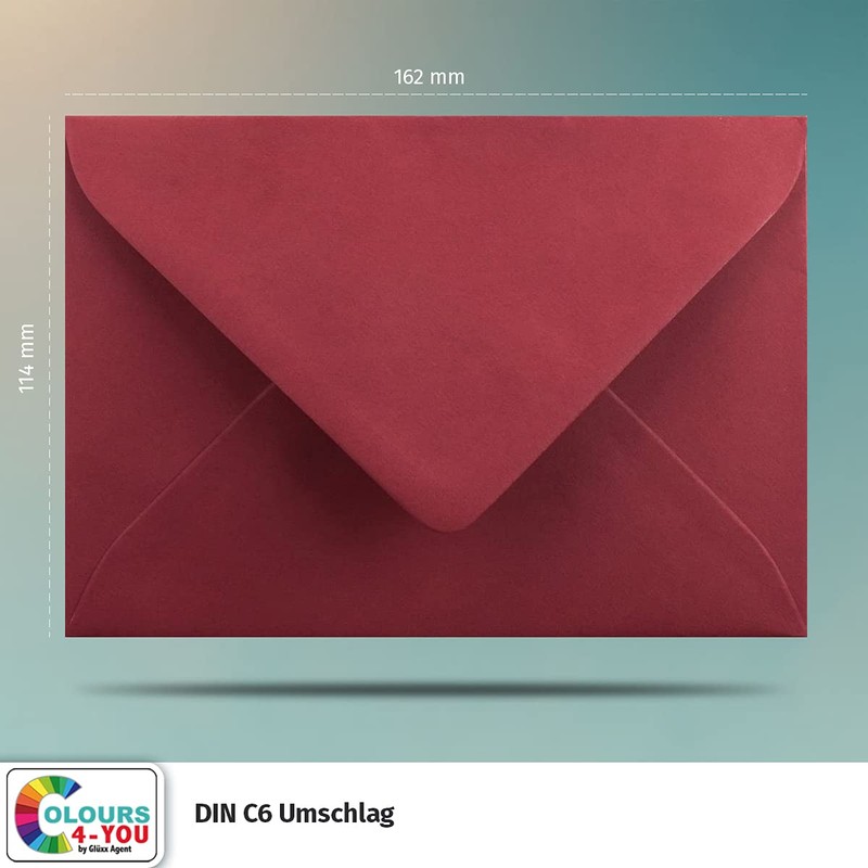 COLOURS-4-YOU Envelopes, DIN C6, Dark Red, 11.4 x 16.2 cm,