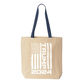 shop4ever ® Trump Flag 2024 45th US President Cotton Canvas Tote Reusable Shopping Bag 10 oz Natural - Navy 1 Pack