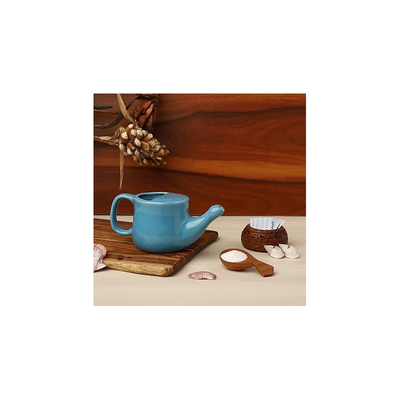 Ancient Impex Ceramic Neti Pot, Spill Proof with 5 Sachets