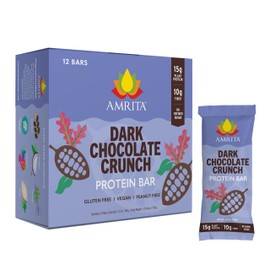 Amrita Nut Free Vegan Protein Bars (12 Count), Dark Chocolate Quinoa 15g Plant-Based Protein Bar, Peanut-Free, Gluten Free, and Dairy-Free, No Added Sugar, High Fiber, Healthy Snacks for Kids/Adults