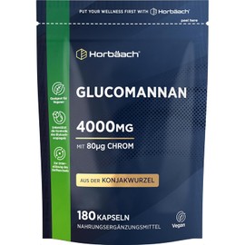 Glucomannan Capsules High Dose 4000 mg | From Konjac Root | 180 Vegan Pieces | 100% Pure | Horbaach