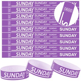 Henoyso 600 Pcs Sunday Paper Wristbands Event Wristbands Paper Bracelets Wristbands Numbered Waterproof Party Wristbands for Events Day of the Week Wristbands for Adult Party(Purple)