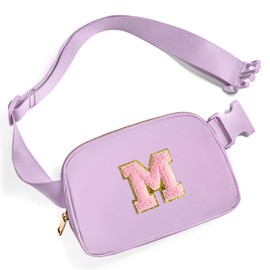 Gitus Belt Bag Fanny Pack Crossbody Bags with Initial Letter Patch Cute Stuff Birthday Gifts for Teenager Girls Trendy Preppy Stuff for Teen Girls Cool Stuff for Teens (Lavender-M)
