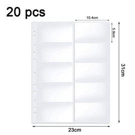 Pack of 20 A4 Business Card Sleeves, A4 Business Card Case with 10 Compartments, Transparent Postcard Sleeves, Ultra Clear Business Card Sheets with 11 Holes, Photo Sleeves, Postcard Sleeves (104 x 59