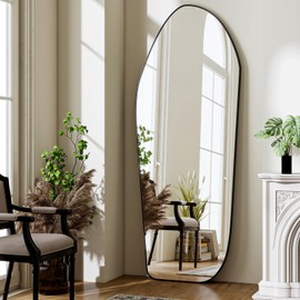BEAUTYPEAK Irregular Full Length Mirror - 67x24 Inch Black Framed Modern Mirrors, Unique Shape Vanity Wall Mirror for Living Room Bedroom Entryway Hallway