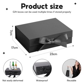 Gift Box with Lid, 23 × 17 × 7 cm Gift Box Black Magnetic Gift Boxes, Decorative Box with Bow for Weddings, Birthdays