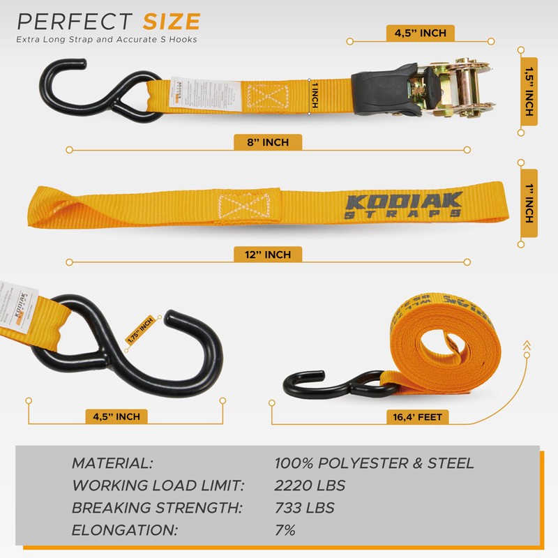 KODIAK STRAPS Ratchet Straps Heavy Duty Tie Down Strap Set