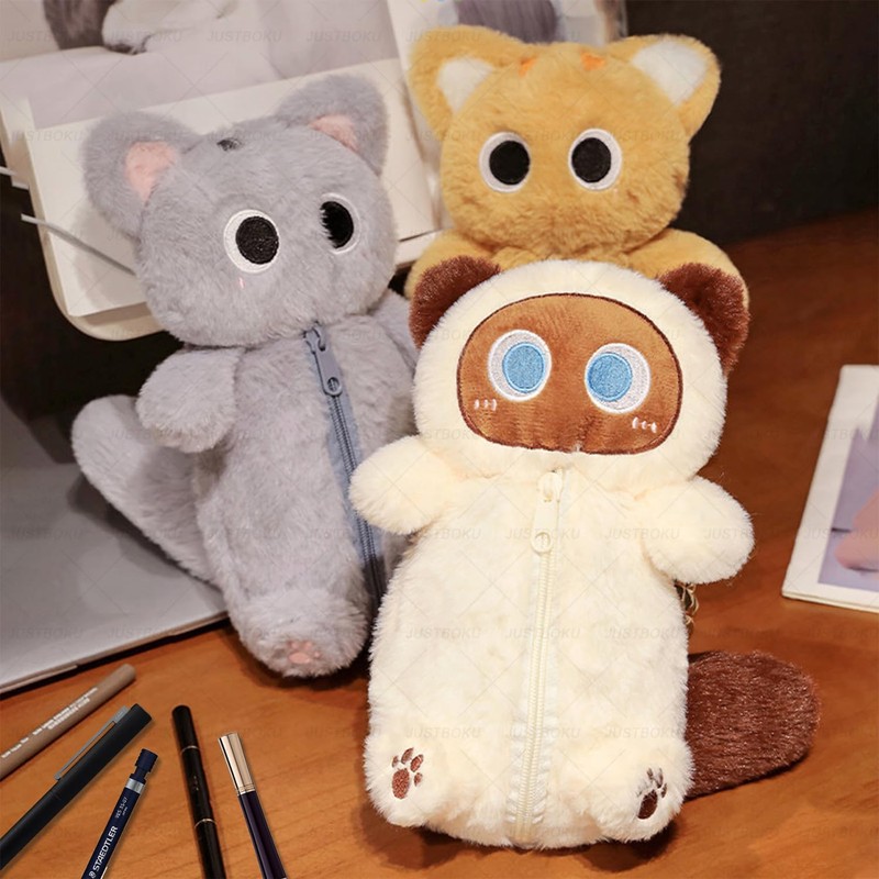 JUSTBOKU Pencil Case, Cat Pencil Case, Plush Cat, Pen Pouch,