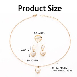 TTPSRY 3 Piece Jewellery Set Women's Girls Love Pearl Jewellery Set Necklace Pendant Earrings Ring Set Adjustable Jewellery, Alloy Steel