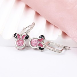 Mouse Earrings for Women Sterling Silver Pink CZ Mouse Dangle Hoop Earrings Sparkling Mini Cute Mouse Bow Earrings Minnie Animal Earrings Lucky Cute Princess Huggie Jewelry Gifts for Daughter Birthday