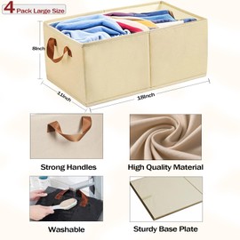 BESWILL 4 Pack Storage Bins, Foldable Storage Baskets for Shelves, Large Fabric Closet Organizers with Handles for Clothing, Toys, Books - Closet Organizers and Storage