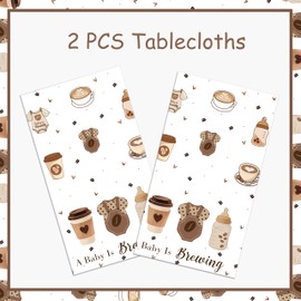 LUCKYQUBE Baby is Brewing Coffee Themed Baby Shower Tablecloth, Cafe Cup Print Disposable Table Cover Coffee Baby Shower Decorations for Kids, Coffee Beans Welcome Baby Party Supplies