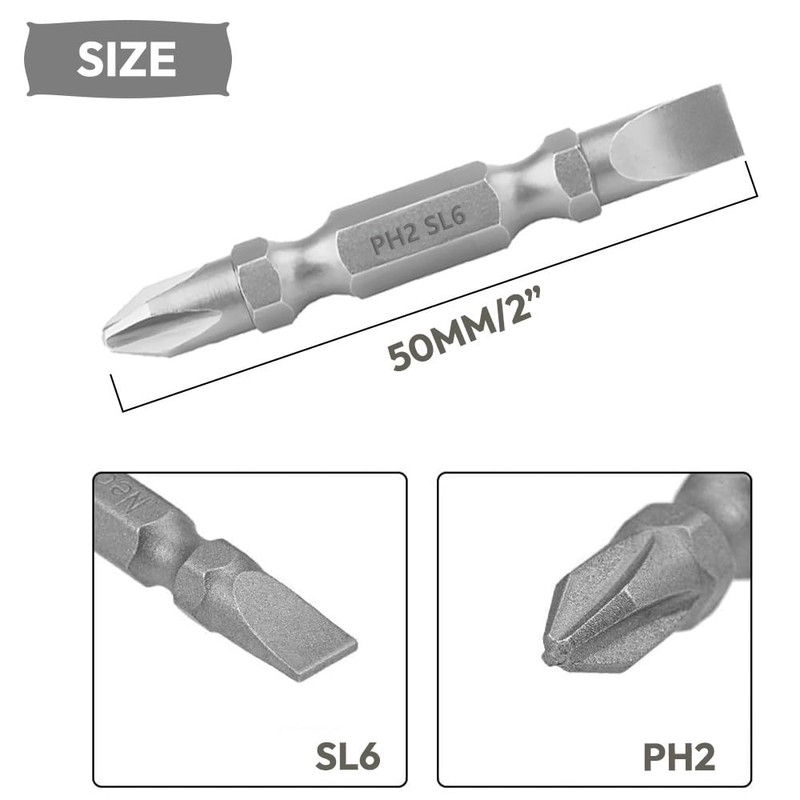 Saipor 10pcs PH2/SL6 Double Ended Screwdriver Bit, #2 Phillips/No. 6
