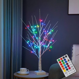NXUEBDU 2ft Birch Tree with 72 LED Lights & Remote - Christmas Decorations Indoor, RGB Color Changing Fairy Tree | Spirit Twinkling Tree for Bedroom, Wedding, Holiday Decor | USB/Battery Powered
