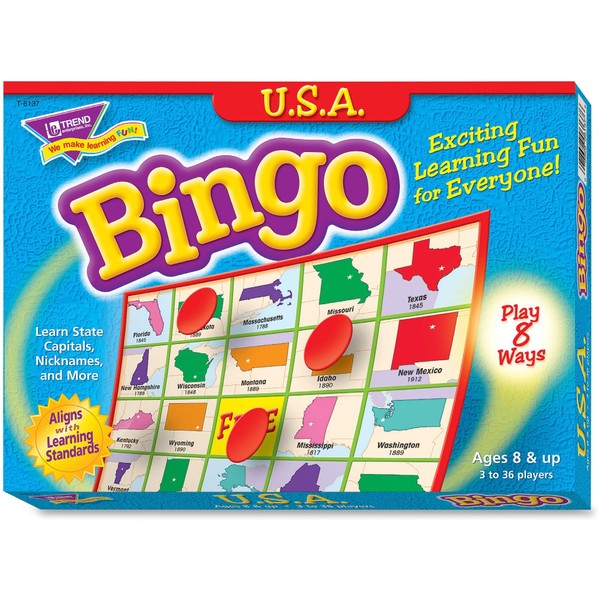 Trend Enterprises 6137 USA Bingo Game, 3-36 Players, 36 Cards/Mats