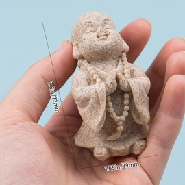 ZORZA 2Pcs Mini Maitreya Buddha Statue Cute Laughing Buddha Figurine Sandstone Zen Decoration Accessory for Home Car Dashboard and Desktop