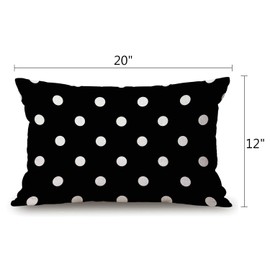 Polka Dot Pillow Cover Farmhouse Vintage Black White Spot Decorations Cushion Case for Sofa Couch Cotton Linen 12x20 Inches