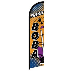 R and R Industries Fresh Boba Flags Pack of 2 | 2.5 ft by 11.5 ft Fresh Boba Flags for Business Outdoor | Feather Flags for Business | Outdoor Flags For Business (Mount and Poles are Not Included)