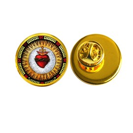 Broche de corazón sagrado, foto sagrada, corazón de Jesús, joyería cristiana hecha a mano, PU163, Dorado, 20mm