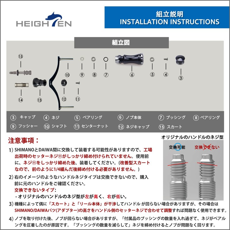 HEIGHTEN 3.6 inches (92 mm) Reel Handle 0.6 inches (15