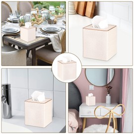 BTSKY Household Square Linen Tissue Box with Decorative Gold Line - Cube Tissue Paper Holder Tissue Cover Holder Tissue Storage Organizer Tissue Dispenser Case Napkin Box, Beige