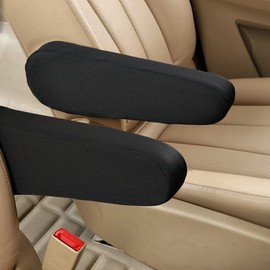 1 Pair Universal Car Centre Console Cover, Chair Armrest Cover Car Leather Front Seat Armrest Cover with Elastic Closure Car Armrest Cover Driver/Passenger (Black)