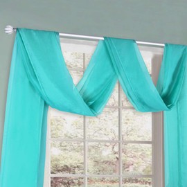 HUTO Turquoise Blue Green Window Scarf Valance Soft Sheers Voile Fabric 216 Inches for Home Window Decor Party Wedding Extra Long Curtains Scarves 1 Panel