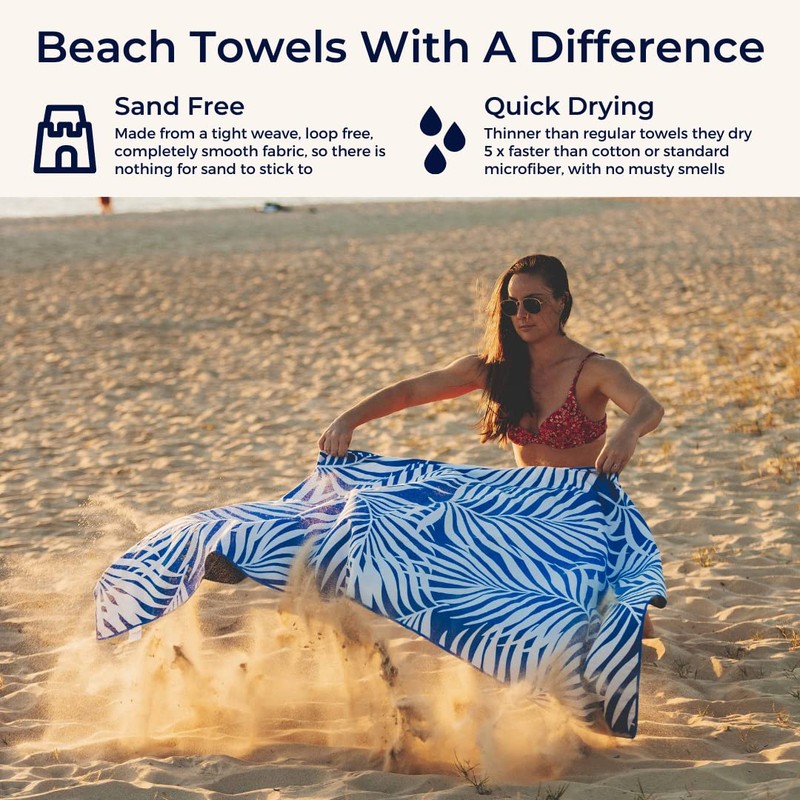 NewLyfe Sand Free Microfiber Beach Towel - Quick Dry, 180x90cm