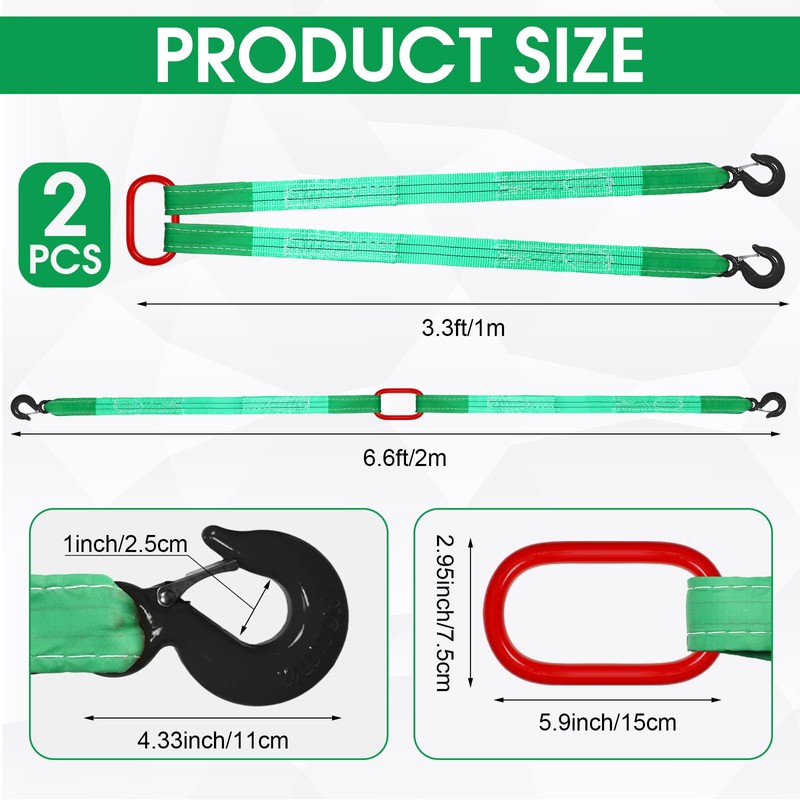 Maasechs 2 Pack Lifting Slings Straps with Hooks Web Slings