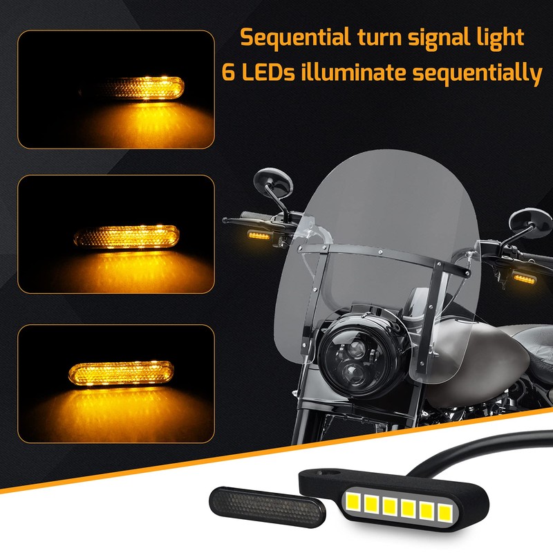 QUASCO Universal Motorcycle Turn Signals Sequential Front Led Blinkers Amber