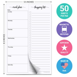 321Done 321Done Magnetic Meal Planning Pad, 5.5x8.5, Meal Plan Grocery List Combo, Made in USA, Weekly Menu Plan with Tear-Off Shopping List, Magnet to Stick to Fridge, 50 Perforated Pages, Sunday Start
