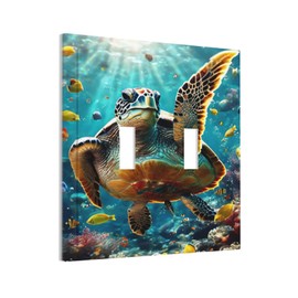 SgEdao Decorative Switch Covers Plate Funny Turtle Deep Sea Sunshine Fish Creature 2 Gang Wall Plate Oversized Double Toggle Light Switch Plate Wall Cover Plate Faceplate for Bathroom Decor