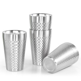 AGH 4 Pack Stainless Steel Cups for Kids, Metal 15oz Double Layer Insulated Cup, Reusable Stackable Cup for Party Outdoor (Matte Silver)
