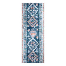 Bloom Rugs Mysia Washable 7 ft Runner - Blue/Multicolor Tribal Geometric Runner for Entryway, Hallway, Bathroom, and Kitchen - Exact Size: 2'6" x 7'