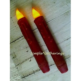 Burgundy Timer Taper Candles 6.75" Primitive 2pc Rustic Primitive Farmhouse for Farmhouse, Kitchen, Party, Holiday Decor