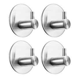 Aenfaiy Towel Hooks for Bathroom (4 Pack) Adhesive Towel Hook Shower Hooks for Inside Shower - Sticky Bathroom Wall Hooks for Hanging Towels, Robe, Loofah, Bath Sponge - Brushed Nickel Towel Hooks