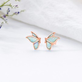 Shusukue - arete de plata de ley 925 con alas de mariposa de ópalo, aretes de tuerca de mariposa, regalos para mujer (chapado en oro rosa)