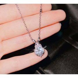 Cuteshop Rabbit Necklace 18k White Gold/Rose Gold Plated Shiny Full CZ Crystal 2 Carat Mozanite Stone Cute Rabbit Pendant Necklace for Women and Girls (White Gold)