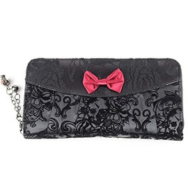 Banned Women's Gothic XL Purse Velvet Flower - Purse with Bow Flocked, black