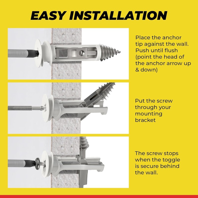 Heavy Duty Drywall Anchors and Screws Kit Including Toggle Anchors