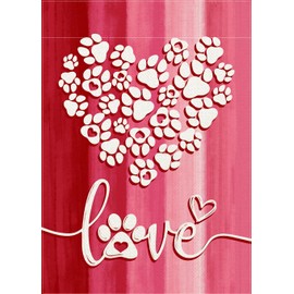 Covido Valentines Day Dog Cat Paw Prints Decorative Garden Flag, Pink Love Heart Yard Outside Decorations Pet Lover Gift, Anniversary Wedding Burlap Outdoor Small Home Decor Double Sided 12 x 18