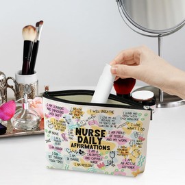 Daily Affirmations Makeup Bag Nurse Accessories for Work Nurse Gifts Nursing Student Essentials Inspirational Gifts for Women Female RN Nurse Coworker Birthday Friendship Nurse Day Travel Toiletry Bag