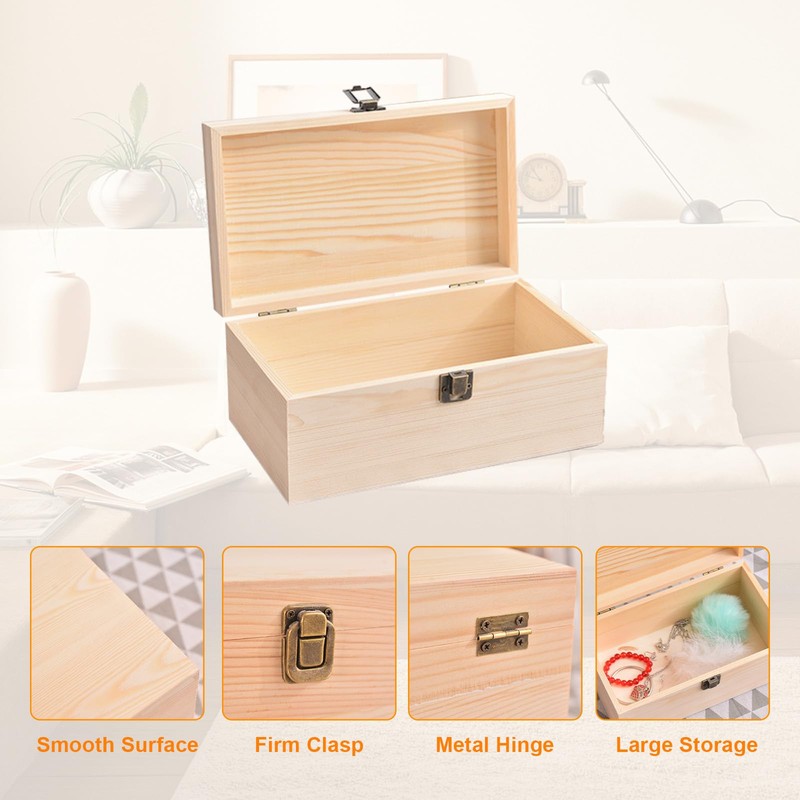 Large Unfinished Wooden Box with Hinged Lid Unfinished Wooden Storage