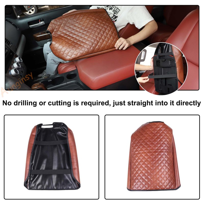 Aunginsy Car Leather Center Console Protector Cover Compatible with Tundra/Sequoia