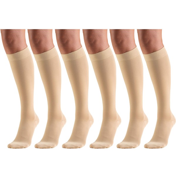 Short Length 20-30 mmHg Compression Stockings for Men and Women, Reduced Length, Closed Toe Beige Large (6 Pairs)