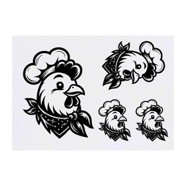 4 x 'Chicken Chef' Temporary Tattoos - Water Resistant, Skin-Safe, Non-Toxic Transfers, Mixed Sizes (TO00077396)
