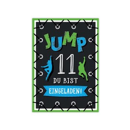 Minkocards 8 Invitation Cards for 11th Children's Birthday Boy Girl Jump Trampoline Invitations Eleventh Birthday Includes 8 Envelopes