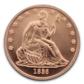 1 oz (AVDP Ounce) .999 Fine Copper Seated Liberty Coin