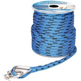 MARINE SYSTEM Made 3/8 Inch 100FT 150FT Blue/Black Nylon Anchor Line Double Braided Anchor Rope/Line with Stainless Steel Thimble and Shackle (3/8" x 150')